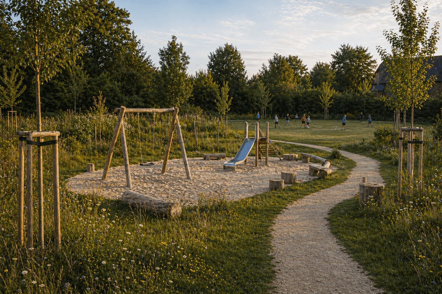 KI-generierte Visualisierung KI-generierte Visualisierung: Spielplatz Teichberg Freiraum