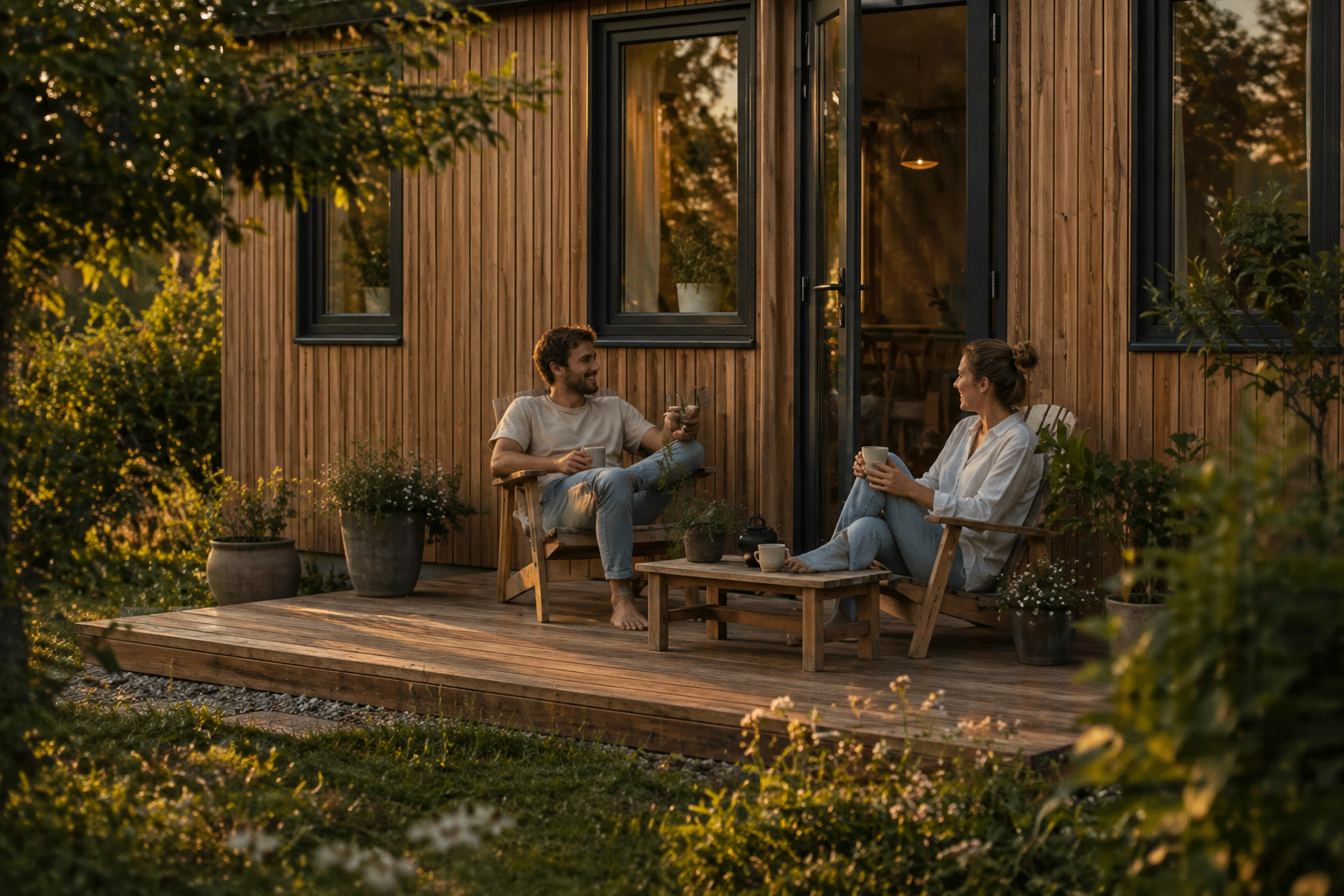 KI-generierte Visualisierung KI-generierte Visualisierung: Terrasse Tinyhaus Teichberg Freiraum
